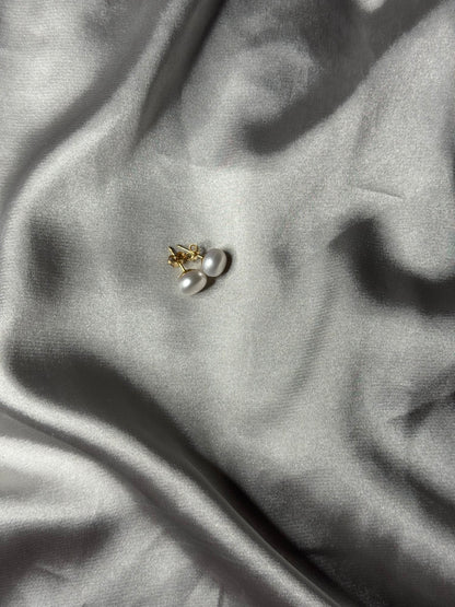 White Button Pearl Earrings