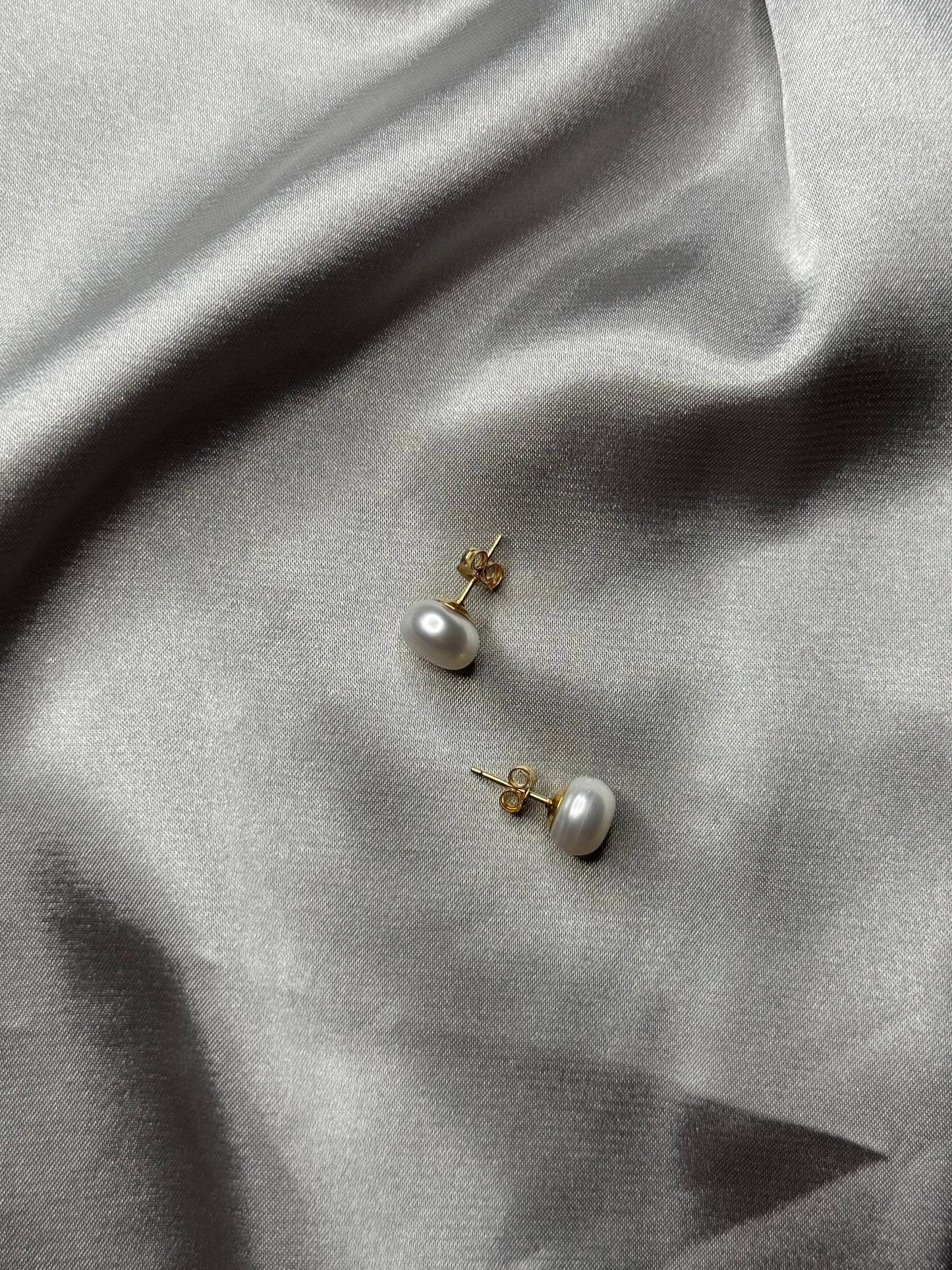White Button Pearl Earrings