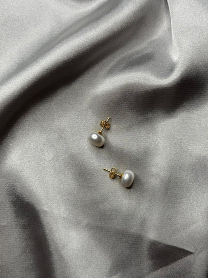 White Button Pearl Earrings