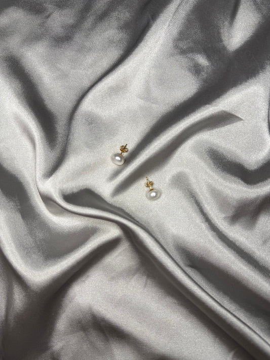 White Button Pearl Earrings
