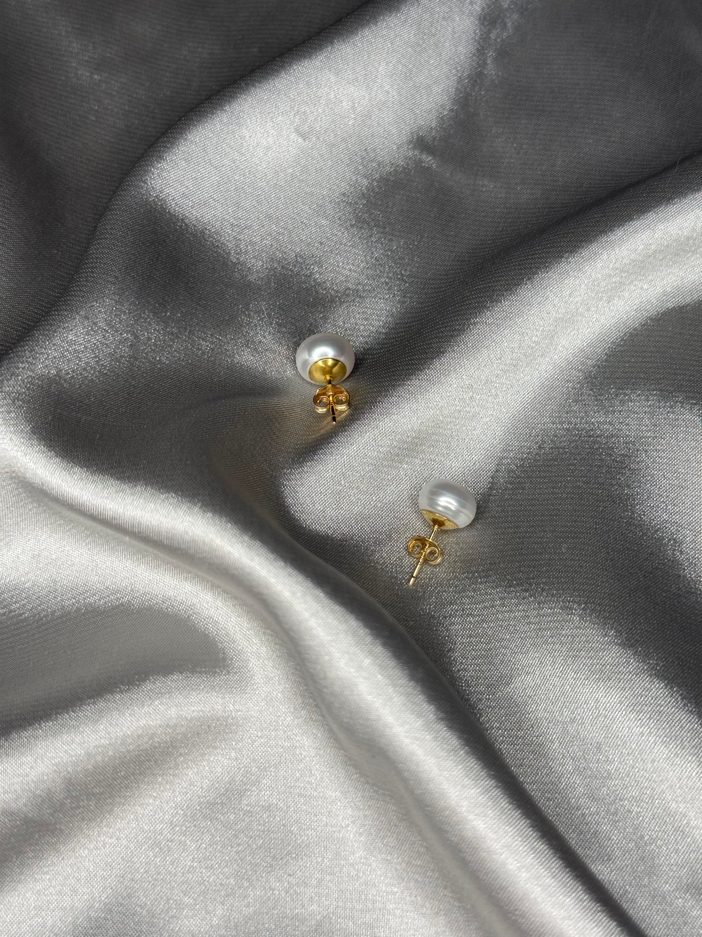 White Button Pearl Earrings