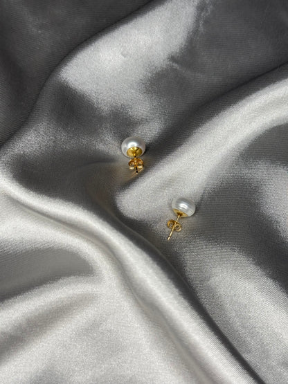 White Button Pearl Earrings