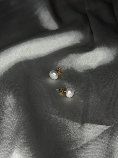 White Button Pearl Earrings