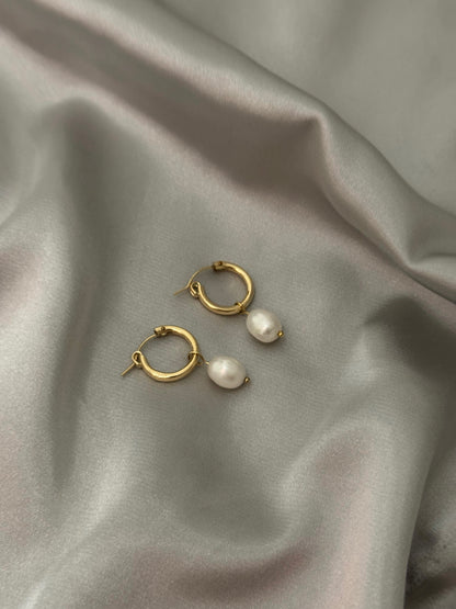 Golden Pearl Hoops