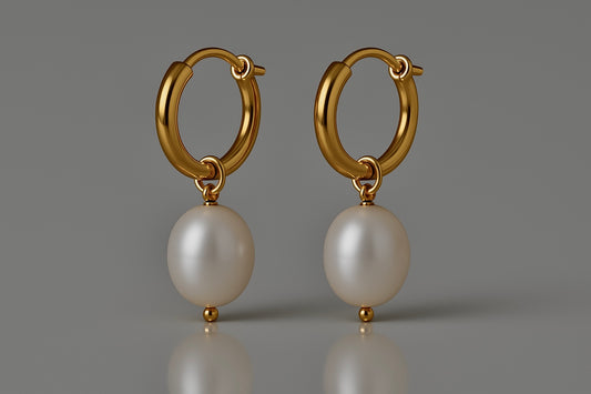 Golden Pearl Hoops